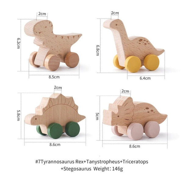Planet Gates Wooden Baby Car Toys Beech Wooden Dinosaur Cartoon Car Teether Educational Montessori Toys For Children Teething Baby Toys