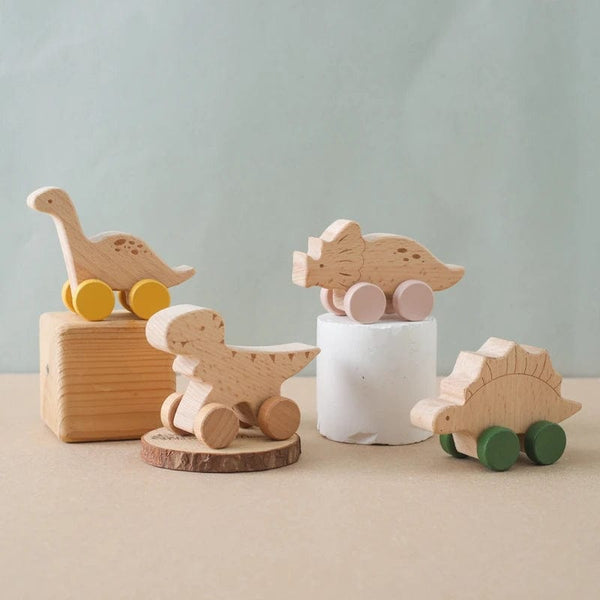 Planet Gates Wooden Baby Car Toys Beech Wooden Dinosaur Cartoon Car Teether Educational Montessori Toys For Children Teething Baby Toys