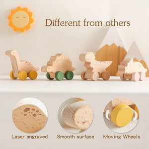 Planet Gates Wooden Baby Car Toys Beech Wooden Dinosaur Cartoon Car Teether Educational Montessori Toys For Children Teething Baby Toys