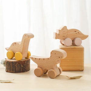 Planet Gates Wooden Baby Car Toys Beech Wooden Dinosaur Cartoon Car Teether Educational Montessori Toys For Children Teething Baby Toys