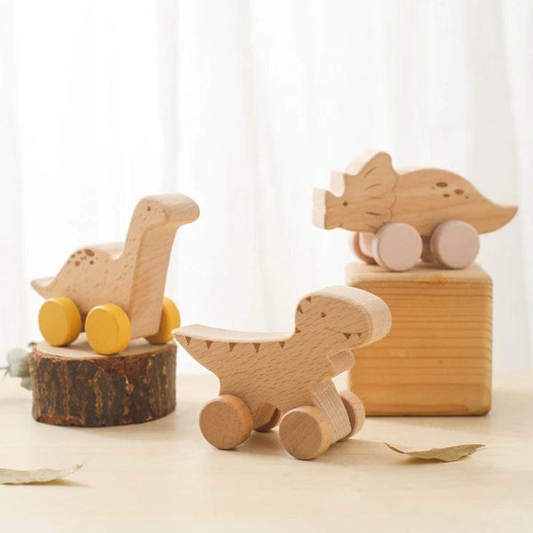 Planet Gates Wooden Baby Car Toys Beech Wooden Dinosaur Cartoon Car Teether Educational Montessori Toys For Children Teething Baby Toys
