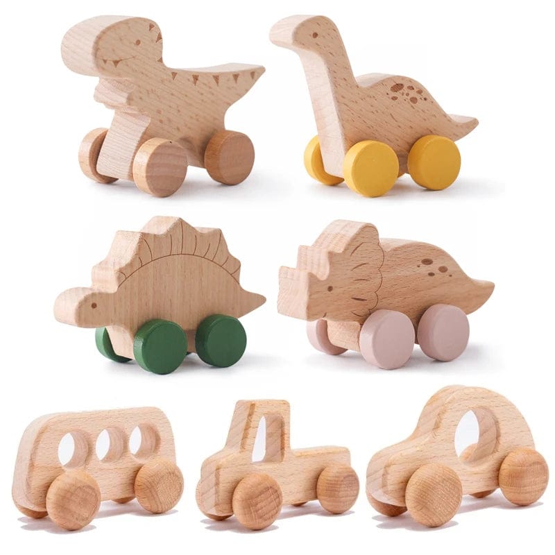 Planet Gates Wooden Baby Car Toys Beech Wooden Dinosaur Cartoon Car Teether Educational Montessori Toys For Children Teething Baby Toys