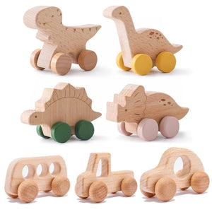 Planet Gates Wooden Baby Car Toys Beech Wooden Dinosaur Cartoon Car Teether Educational Montessori Toys For Children Teething Baby Toys