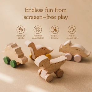 Planet Gates Wooden Baby Car Toys Beech Wooden Dinosaur Cartoon Car Teether Educational Montessori Toys For Children Teething Baby Toys