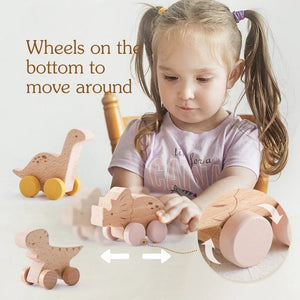 Planet Gates Wooden Baby Car Toys Beech Wooden Dinosaur Cartoon Car Teether Educational Montessori Toys For Children Teething Baby Toys