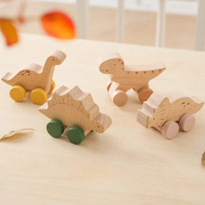 Planet Gates Wooden Baby Car Toys Beech Wooden Dinosaur Cartoon Car Teether Educational Montessori Toys For Children Teething Baby Toys