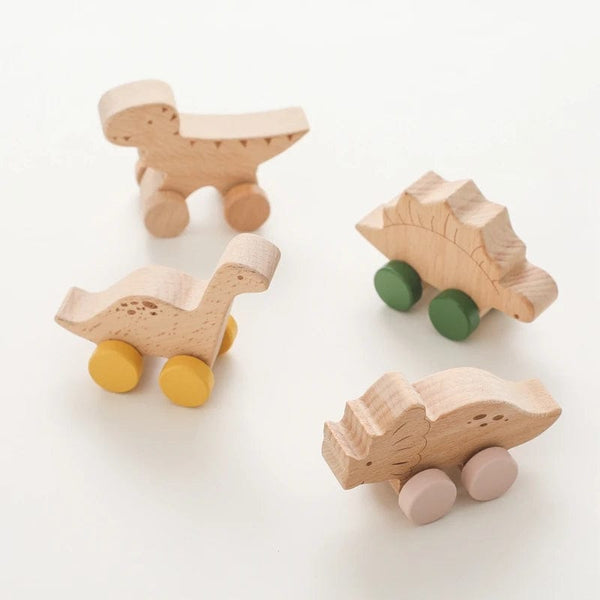 Planet Gates Wooden Baby Car Toys Beech Wooden Dinosaur Cartoon Car Teether Educational Montessori Toys For Children Teething Baby Toys