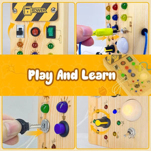 Planet Gates Wooden Busy Board Montessori Busy Board Sensory Toys Wooden With LED Light Switch Control Board Travel Activities Children Games For 2-4 Years Old