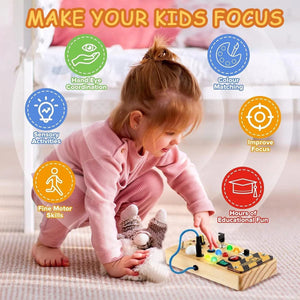 Planet Gates Wooden Busy Board Montessori Busy Board Sensory Toys Wooden With LED Light Switch Control Board Travel Activities Children Games For 2-4 Years Old