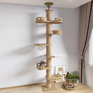 Planet Gates Wooden Cat Tree House Multifunction Pet Furniture Kitten Climbing Toy Cat Scratching Posts Cat Tower Soft Flannel Hammock Bed