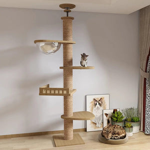 Planet Gates Wooden Cat Tree House Multifunction Pet Furniture Kitten Climbing Toy Cat Scratching Posts Cat Tower Soft Flannel Hammock Bed