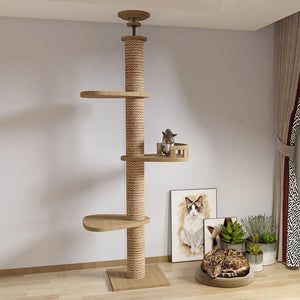 Planet Gates Wooden Cat Tree House Multifunction Pet Furniture Kitten Climbing Toy Cat Scratching Posts Cat Tower Soft Flannel Hammock Bed