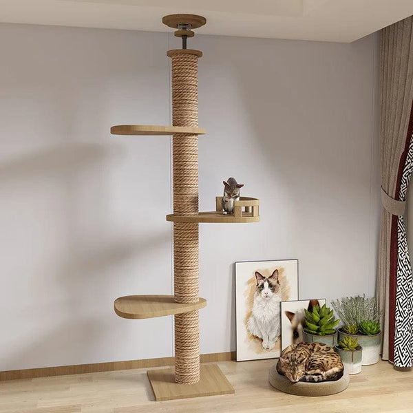 Planet Gates Wooden Cat Tree House Multifunction Pet Furniture Kitten Climbing Toy Cat Scratching Posts Cat Tower Soft Flannel Hammock Bed