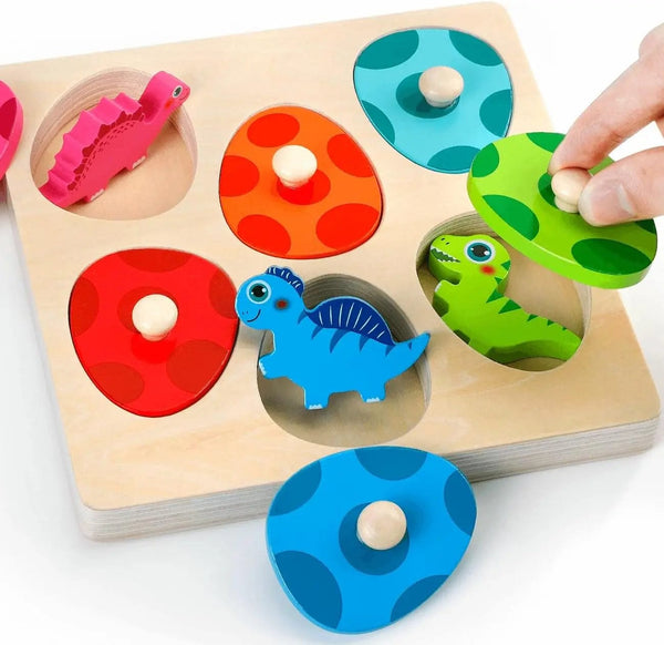Planet Gates Wooden Dinosaur Toy Wooden Dinosaur Jigsaw Puzzle Toys Montessori Peg Puzzle Game Kids Toddler 3D Wood Early Learning Educational Toys For Gifts