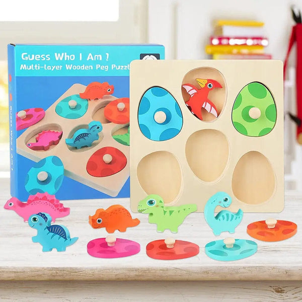 Planet Gates Wooden Dinosaur Toy Wooden Dinosaur Jigsaw Puzzle Toys Montessori Peg Puzzle Game Kids Toddler 3D Wood Early Learning Educational Toys For Gifts