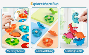 Planet Gates Wooden Dinosaur Toy Wooden Dinosaur Jigsaw Puzzle Toys Montessori Peg Puzzle Game Kids Toddler 3D Wood Early Learning Educational Toys For Gifts
