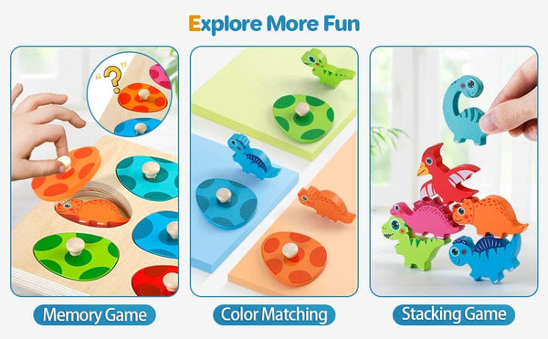 Planet Gates Wooden Dinosaur Toy Wooden Dinosaur Jigsaw Puzzle Toys Montessori Peg Puzzle Game Kids Toddler 3D Wood Early Learning Educational Toys For Gifts