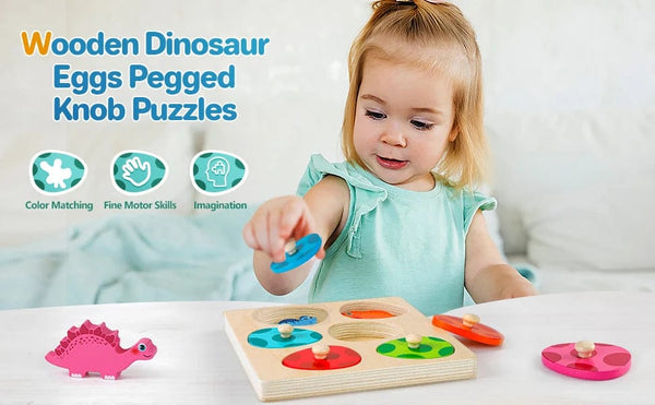 Planet Gates Wooden Dinosaur Toy Wooden Dinosaur Jigsaw Puzzle Toys Montessori Peg Puzzle Game Kids Toddler 3D Wood Early Learning Educational Toys For Gifts