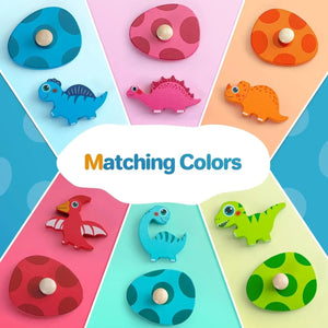 Planet Gates Wooden Dinosaur Toy Wooden Dinosaur Jigsaw Puzzle Toys Montessori Peg Puzzle Game Kids Toddler 3D Wood Early Learning Educational Toys For Gifts