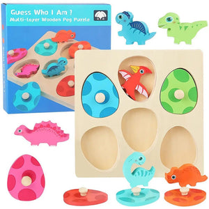 Planet Gates Wooden Dinosaur Toy Wooden Dinosaur Jigsaw Puzzle Toys Montessori Peg Puzzle Game Kids Toddler 3D Wood Early Learning Educational Toys For Gifts
