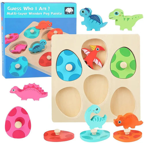 Planet Gates Wooden Dinosaur Toy Wooden Dinosaur Jigsaw Puzzle Toys Montessori Peg Puzzle Game Kids Toddler 3D Wood Early Learning Educational Toys For Gifts