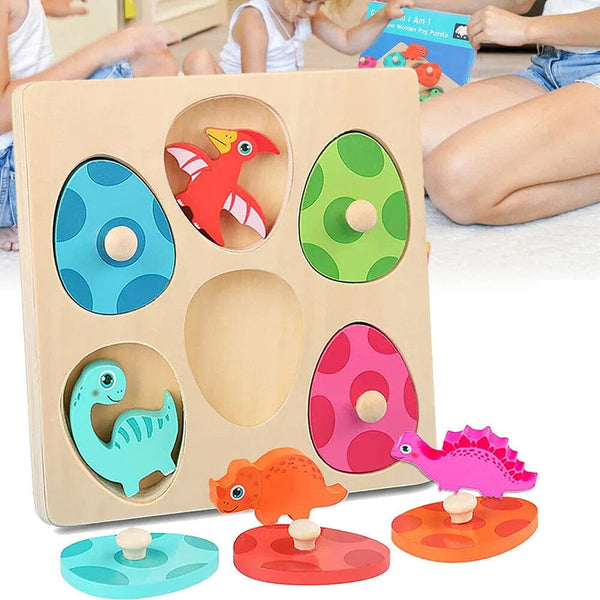 Planet Gates Wooden Dinosaur Toy Wooden Dinosaur Jigsaw Puzzle Toys Montessori Peg Puzzle Game Kids Toddler 3D Wood Early Learning Educational Toys For Gifts