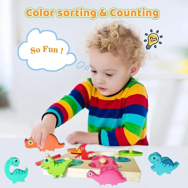 Planet Gates Wooden Dinosaur Toy Wooden Dinosaur Jigsaw Puzzle Toys Montessori Peg Puzzle Game Kids Toddler 3D Wood Early Learning Educational Toys For Gifts