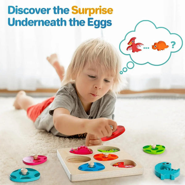 Planet Gates Wooden Dinosaur Toy Wooden Dinosaur Jigsaw Puzzle Toys Montessori Peg Puzzle Game Kids Toddler 3D Wood Early Learning Educational Toys For Gifts