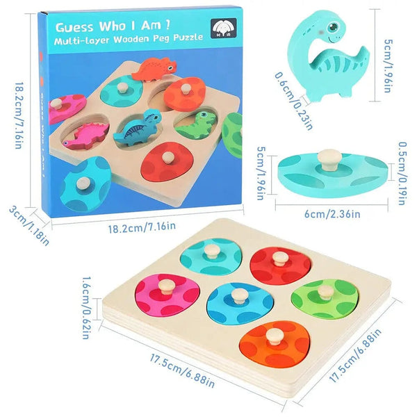 Planet Gates Wooden Dinosaur Toy Wooden Dinosaur Jigsaw Puzzle Toys Montessori Peg Puzzle Game Kids Toddler 3D Wood Early Learning Educational Toys For Gifts