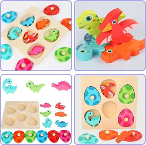 Planet Gates Wooden Dinosaur Toy Wooden Dinosaur Jigsaw Puzzle Toys Montessori Peg Puzzle Game Kids Toddler 3D Wood Early Learning Educational Toys For Gifts