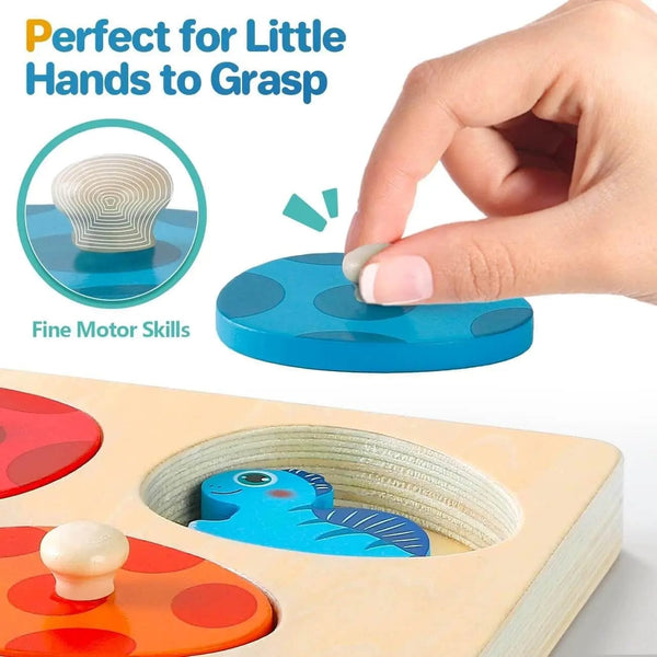 Planet Gates Wooden Dinosaur Toy Wooden Dinosaur Jigsaw Puzzle Toys Montessori Peg Puzzle Game Kids Toddler 3D Wood Early Learning Educational Toys For Gifts