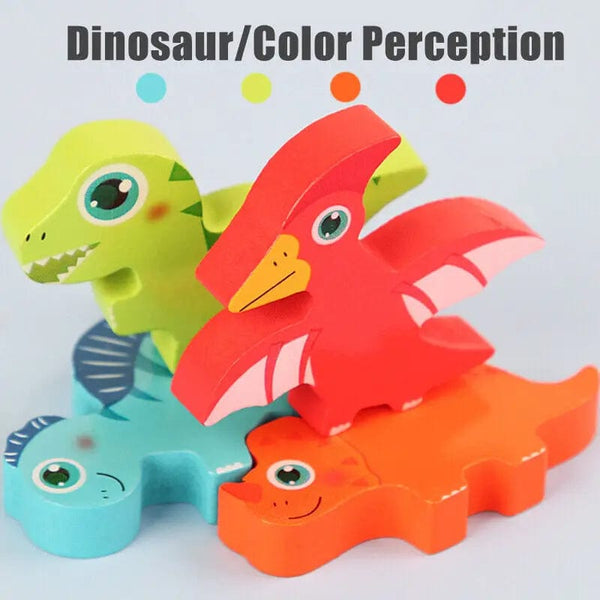 Planet Gates Wooden Dinosaur Toy Wooden Dinosaur Jigsaw Puzzle Toys Montessori Peg Puzzle Game Kids Toddler 3D Wood Early Learning Educational Toys For Gifts