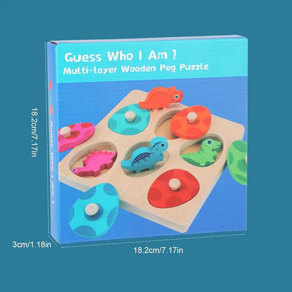 Planet Gates Wooden Dinosaur Toy Wooden Dinosaur Jigsaw Puzzle Toys Montessori Peg Puzzle Game Kids Toddler 3D Wood Early Learning Educational Toys For Gifts