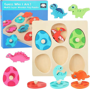 Planet Gates Wooden Dinosaur Toy Wooden Dinosaur Jigsaw Puzzle Toys Montessori Peg Puzzle Game Kids Toddler 3D Wood Early Learning Educational Toys For Gifts