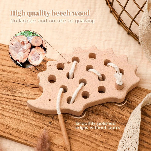 Planet Gates Wooden Hedgehog Threading Board Kids Montessori Toys Beech Wooden Educational Toy Button Beaded Blocks Puzzle Toy Baby Gifts