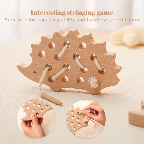 Planet Gates Wooden Hedgehog Threading Board Kids Montessori Toys Beech Wooden Educational Toy Button Beaded Blocks Puzzle Toy Baby Gifts