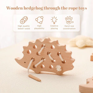 Planet Gates Wooden Hedgehog Threading Board Kids Montessori Toys Beech Wooden Educational Toy Button Beaded Blocks Puzzle Toy Baby Gifts