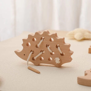 Planet Gates Wooden Hedgehog Threading Board Kids Montessori Toys Beech Wooden Educational Toy Button Beaded Blocks Puzzle Toy Baby Gifts