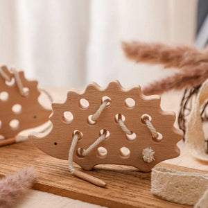 Planet Gates Wooden Hedgehog Threading Board Kids Montessori Toys Beech Wooden Educational Toy Button Beaded Blocks Puzzle Toy Baby Gifts