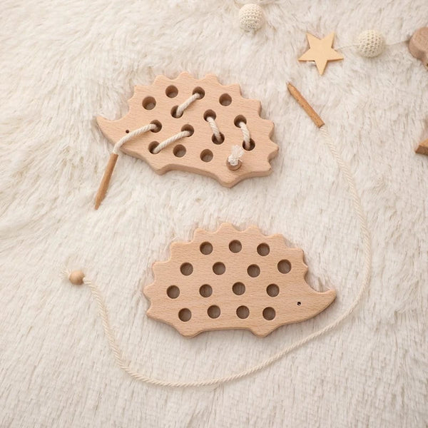 Planet Gates Wooden Hedgehog Threading Board Kids Montessori Toys Beech Wooden Educational Toy Button Beaded Blocks Puzzle Toy Baby Gifts