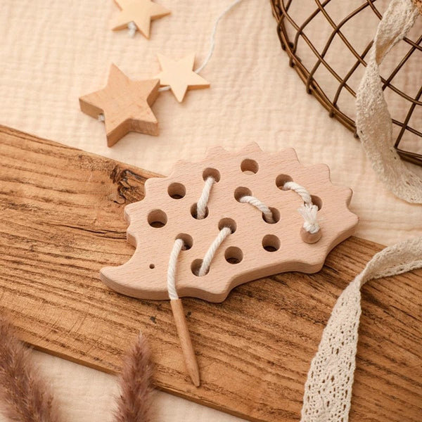 Planet Gates Wooden Hedgehog Threading Board Kids Montessori Toys Beech Wooden Educational Toy Button Beaded Blocks Puzzle Toy Baby Gifts