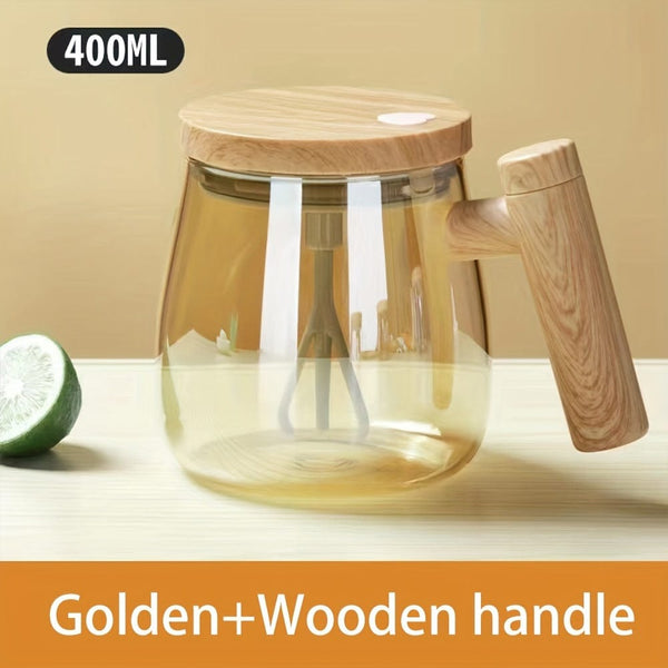 Planet Gates Wooden Lid + Champagne Bottle 1pc, 400ML Electric Self Stirring Coffee Mug Portable Glass Mug High Speed Self Stirring Coffee Mixing Cup For Dining Rooms Gyms Parks School