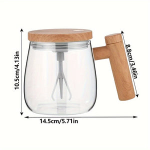 Planet Gates Wooden Lid + Transparent Bottle 1pc, 400ML Electric Self Stirring Coffee Mug Portable Glass Mug High Speed Self Stirring Coffee Mixing Cup For Dining Rooms Gyms Parks School