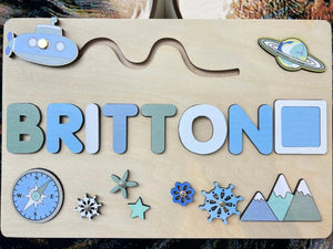 Planet Gates Wooden Name Puzzle Personalized Custom for Baby Game Board 3-D Jigsaw Puzzle Educational Shape Matching Developmental Toy