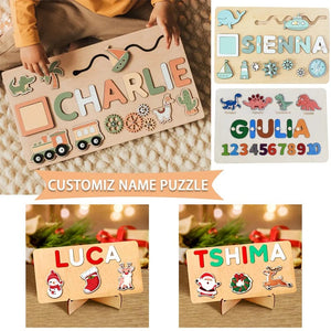 Planet Gates Wooden Name Puzzle Personalized Custom for Baby Game Board 3-D Jigsaw Puzzle Educational Shape Matching Developmental Toy