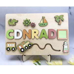 Planet Gates Wooden Name Puzzle Personalized Custom for Baby Game Board 3-D Jigsaw Puzzle Educational Shape Matching Developmental Toy