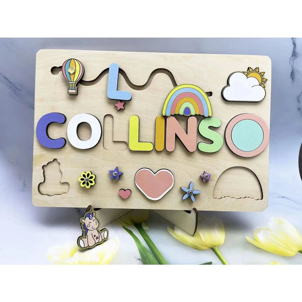 Planet Gates Wooden Name Puzzle Personalized Custom for Baby Game Board 3-D Jigsaw Puzzle Educational Shape Matching Developmental Toy