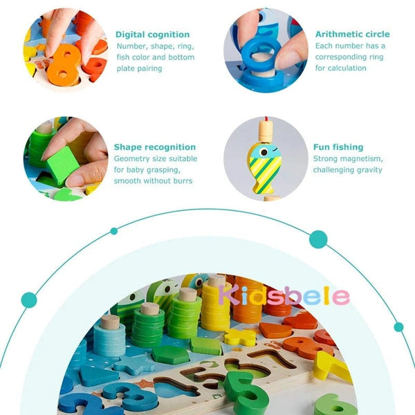 Planet Gates Wooden Number Puzzle Sorting Montessori Toys For Toddlers Shape Sorter Counting Fishing Game Educational Math Stacking Block