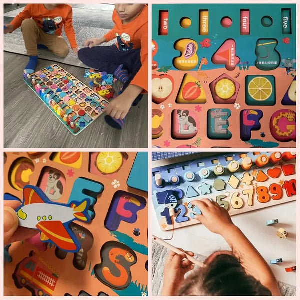 Planet Gates Wooden Number Puzzle Sorting Montessori Toys For Toddlers Shape Sorter Counting Fishing Game Educational Math Stacking Block
