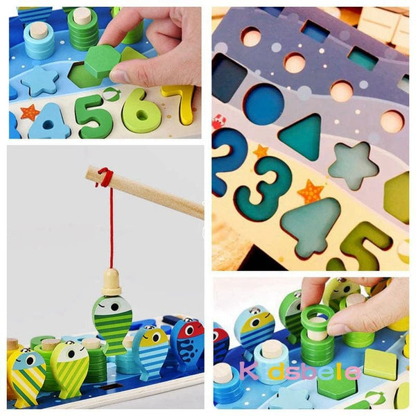 Planet Gates Wooden Number Puzzle Sorting Montessori Toys For Toddlers Shape Sorter Counting Fishing Game Educational Math Stacking Block